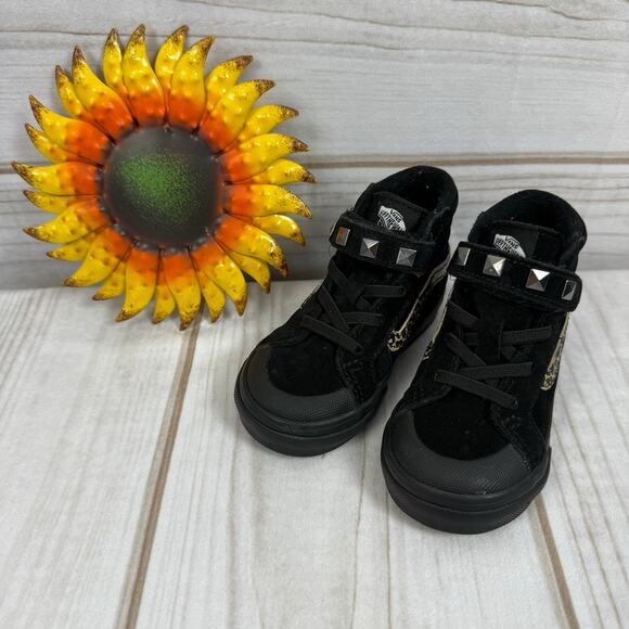 Vans Sk8 Hi Toddler Black Suede Leopard Studded High Top Sneakers Size 5.5C - Picture 1 of 6